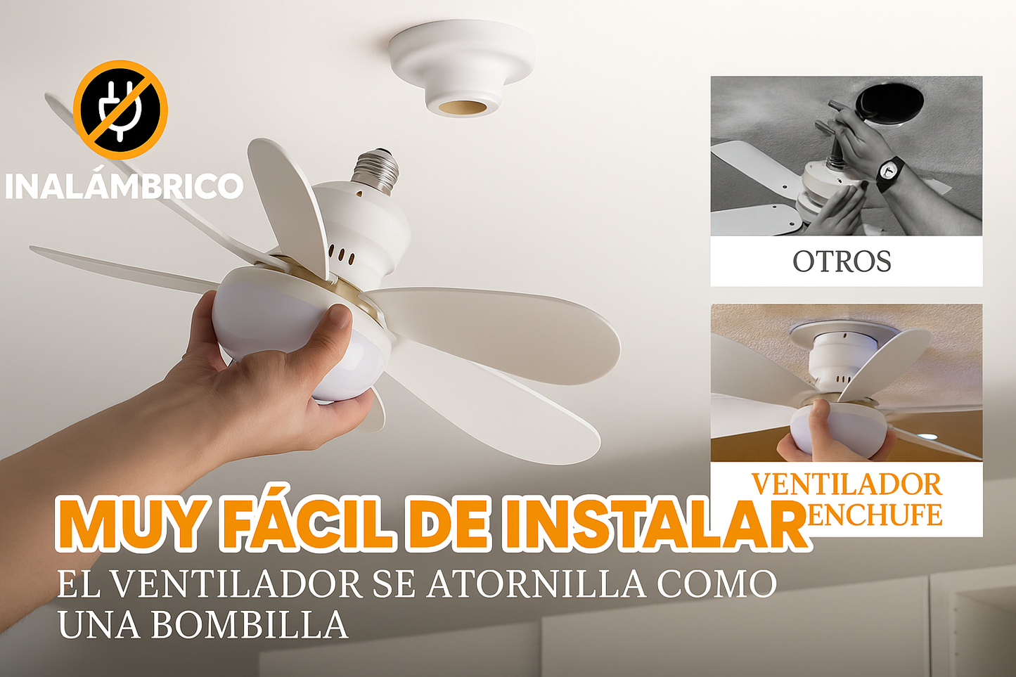 Ventilador de Techo LED Instalación como bombilla