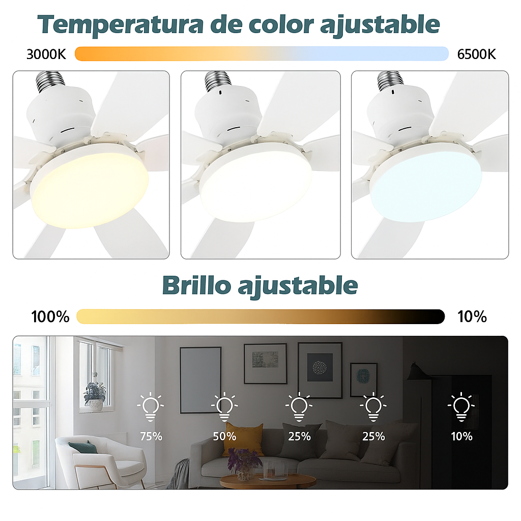 Ventilador de Techo LED Instalación como bombilla