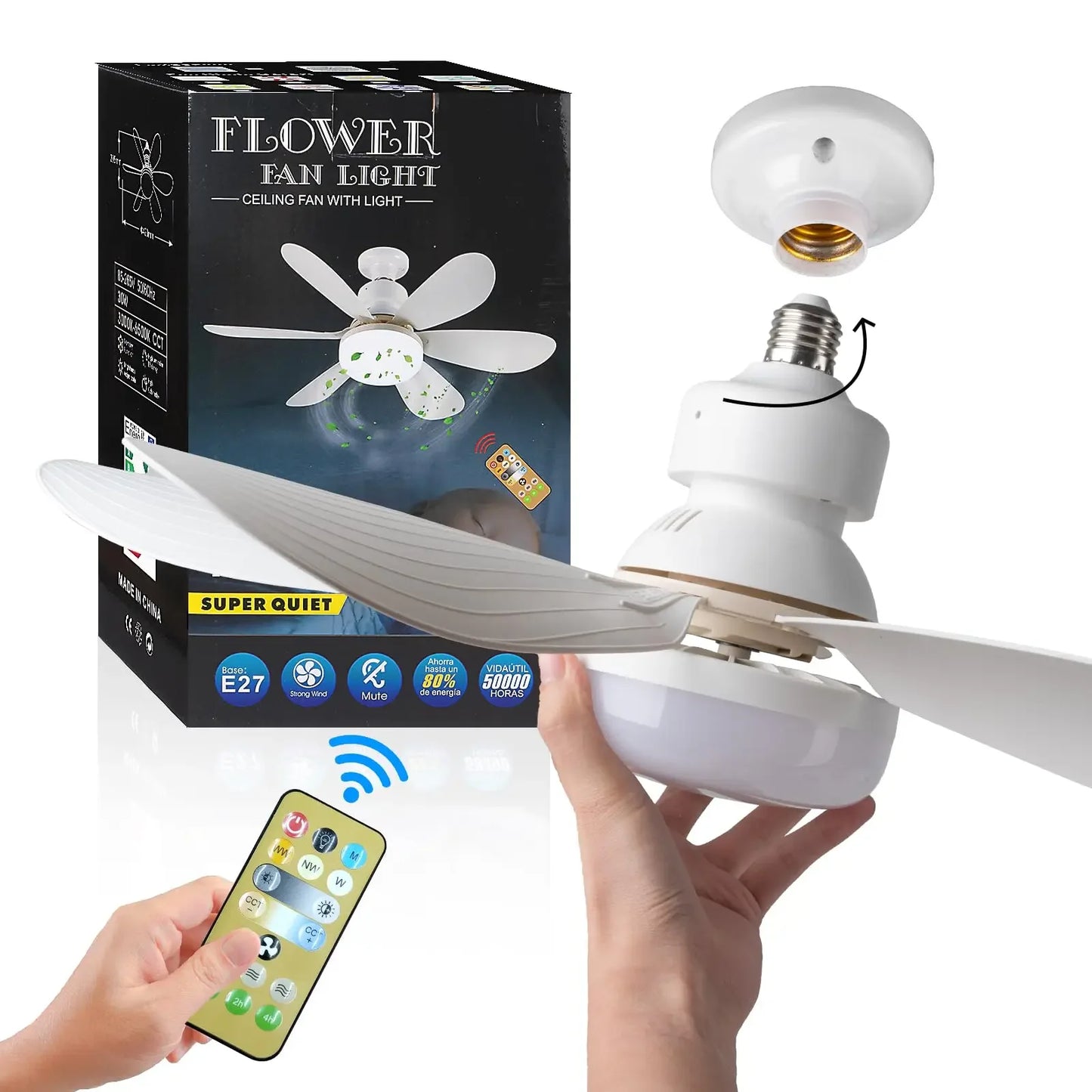 Ventilador de Techo LED Instalación como bombilla